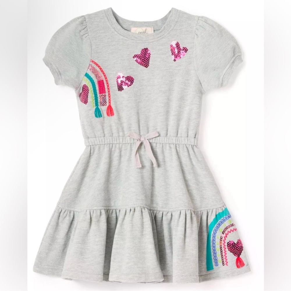 Peek Girls 2T Gray Rainbow Sequin Dress Cotton Casual Comfortable Toddler Dress